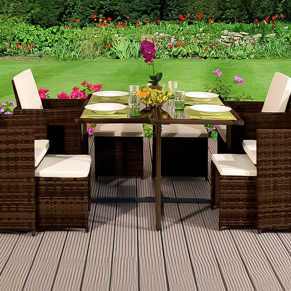 Brooklyn Cube Gold 4 Seater Garden Dining Set with Cover Image 2