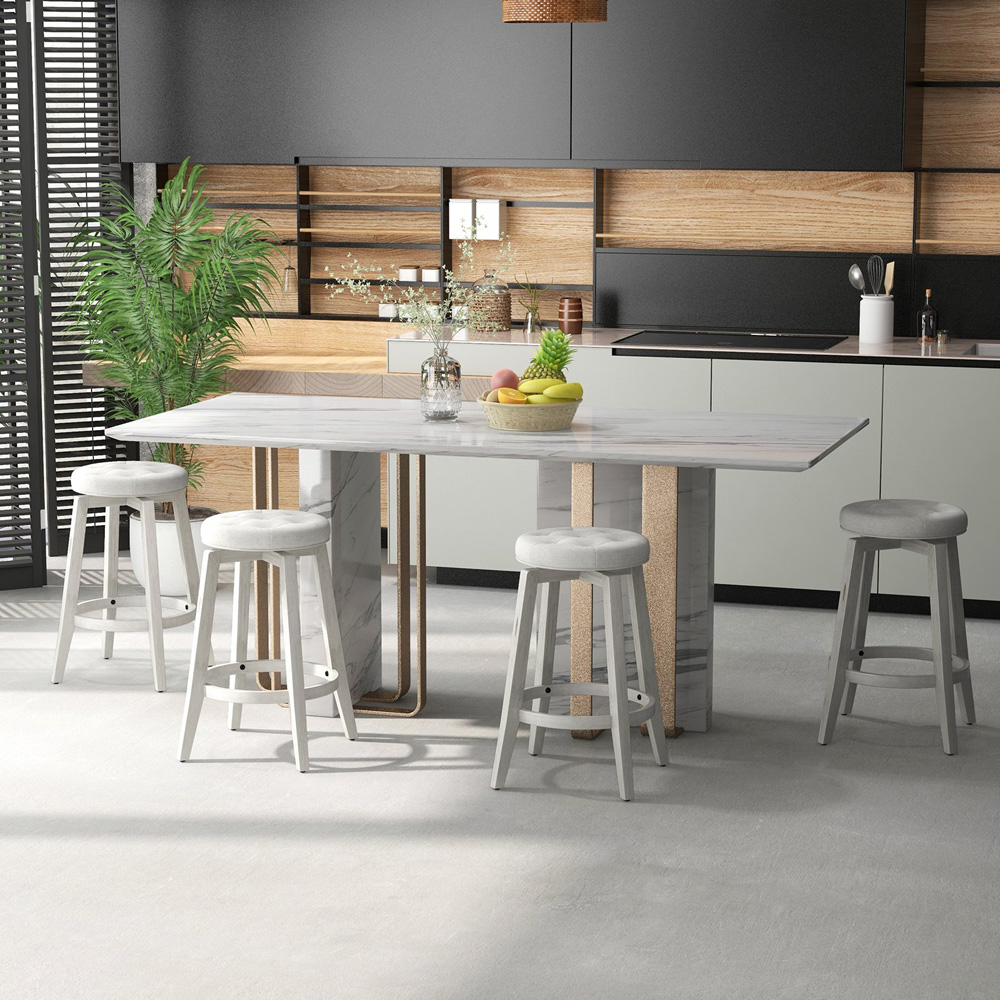 Costway White Swivel Upholstered Bar Stool Set of 2 Image 4