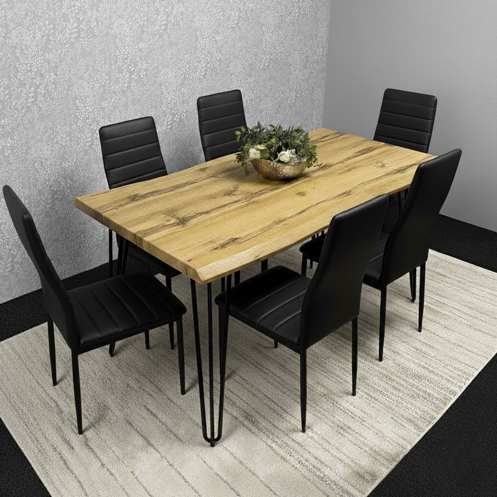 Kosy Koala 6 Seater Faux Leather Wooden Dining Set Black Image 5