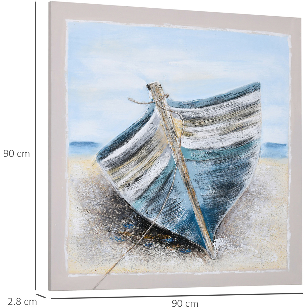 HOMCOM Hand-Painted Blue Boat in the Beach Wall Art Canvas 90 x 90cm Image 8