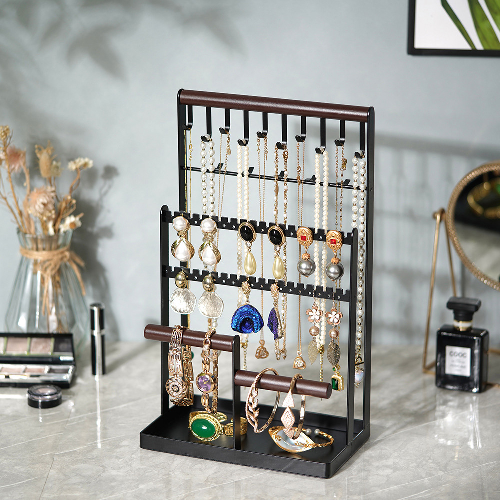 H&O Direct 3 Tier Black and Brown Metal Jewellery Display Stand Image 2