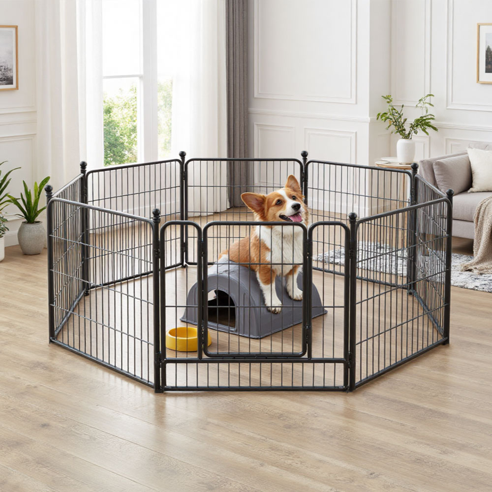 H&O Direct 8 Panel Mesh Metal Pet Playpen with Door 60cm Image 2