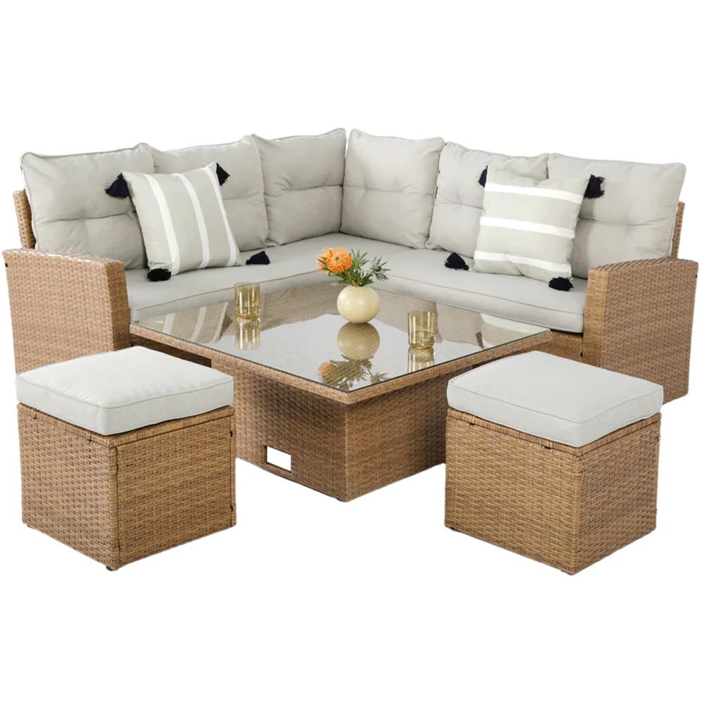 HGD St. Tropez 6 Seater Brown and Grey Garden Corner Sofa with Rising Table Image 2