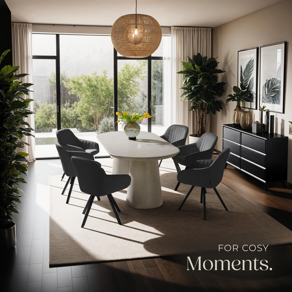 tectake Set of 6 Black Velvet Fabric Lounge Armchair Image 8