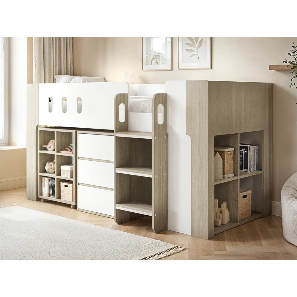 Flair Willow White and Oak Mid Sleeper Bed with Desk and Storage Image 5