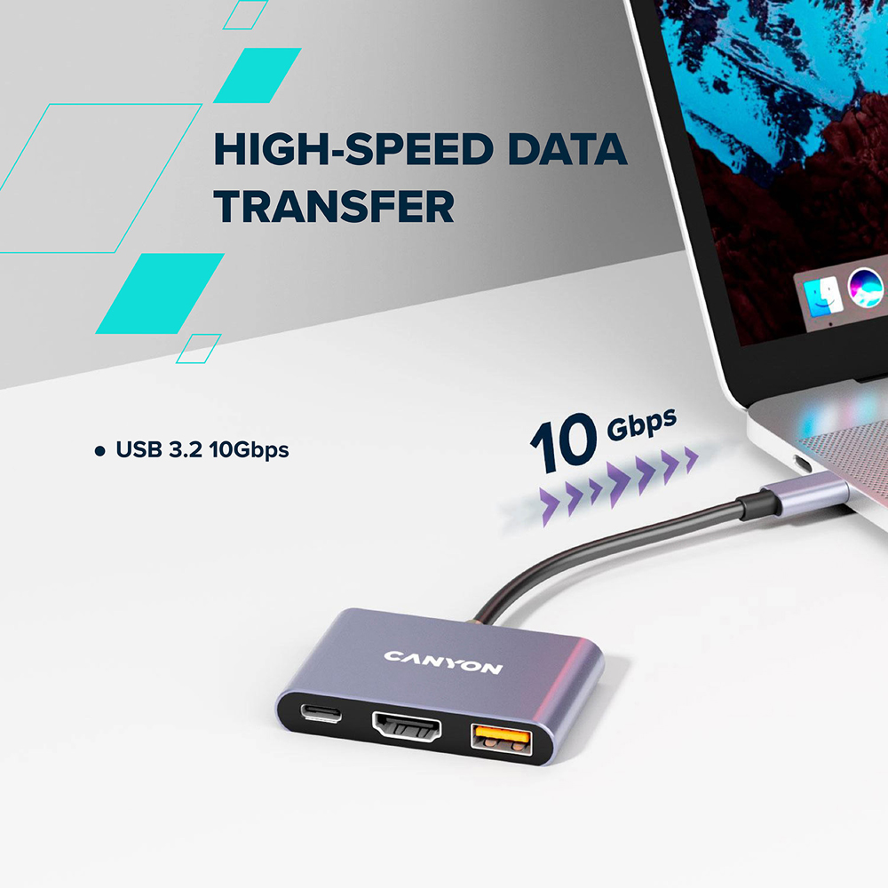 Canyon DS-4 3-in-1 Grey USB-C Port Hub Image 5