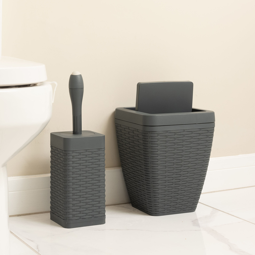 Addis Charcoal Faux Rattan Square Bathroom Set Image 2