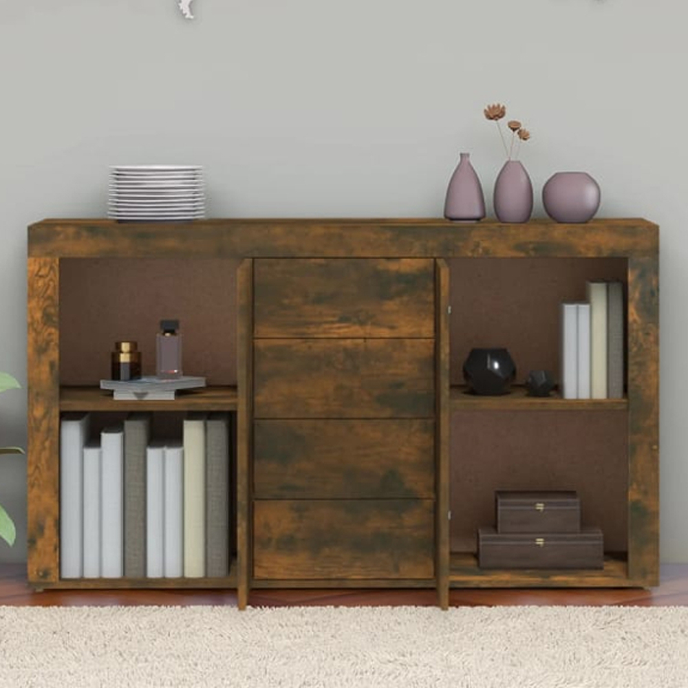 vidaXL 2 Door 4 Drawer Smoked Oak Sideboard Image 1