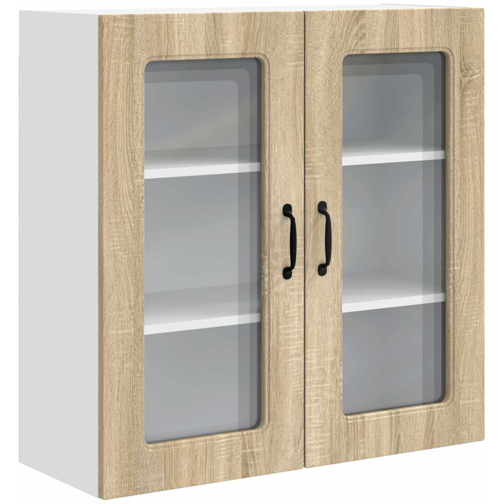 vidaXL 2 Glass Door Smoked Oak Kitchen Wall Cabinet Image 2