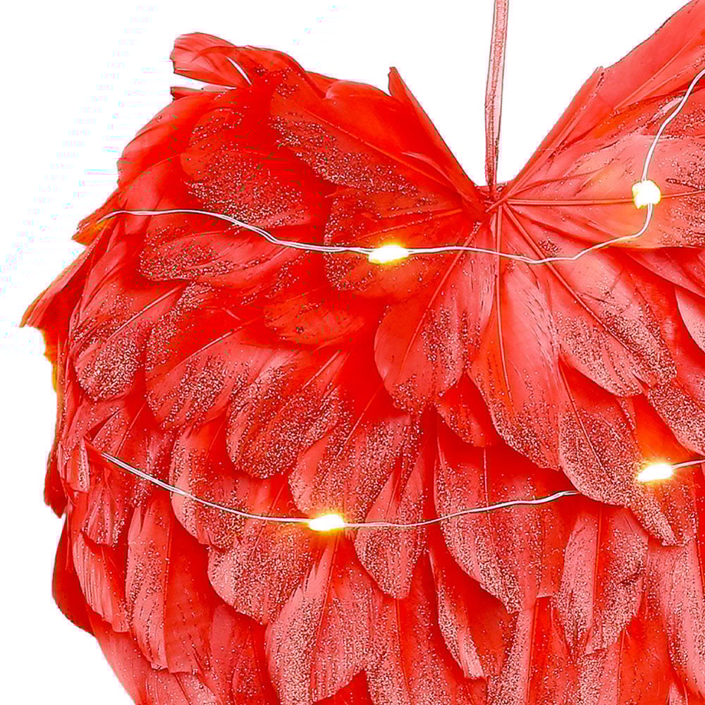 Living and Home Warm White LED Red Feather Heart Shaped Hanging Decoration 25cm Image 4