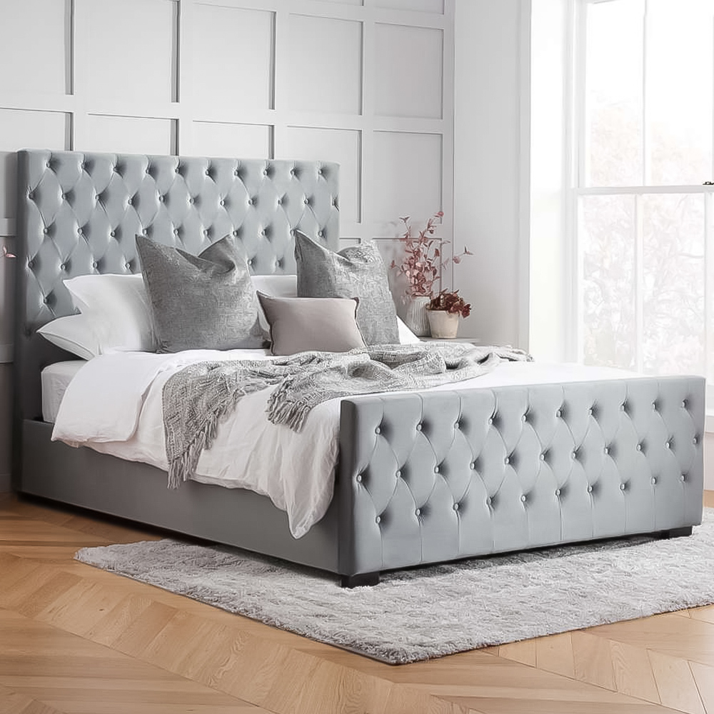Marquis King Size Grey Velvet Bed Frame Image 1