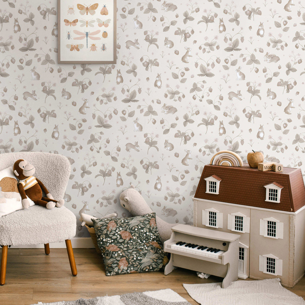 Holden Decor Bunnies and Berries Neutral Wallpaper Image 3