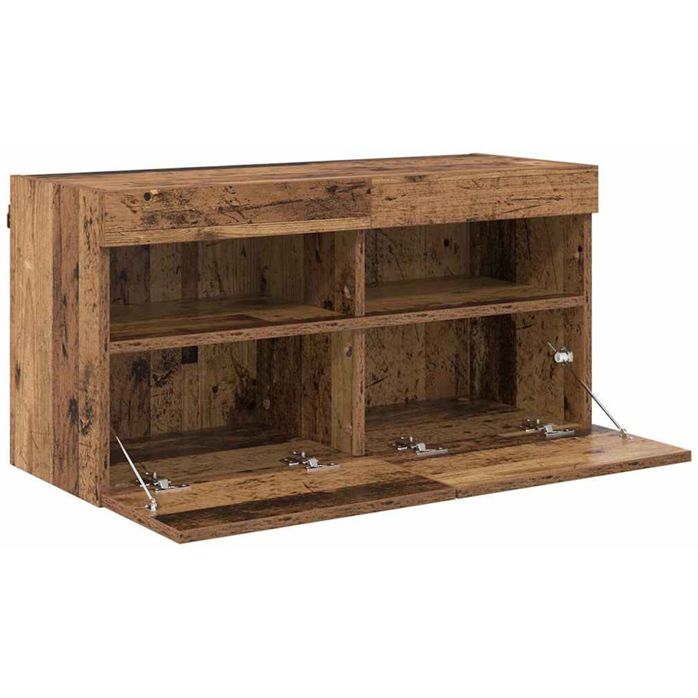 vidaXL 2 Door 2 Shelf Old Wood Wall Mounted TV Cabinet with LED Light Image 7