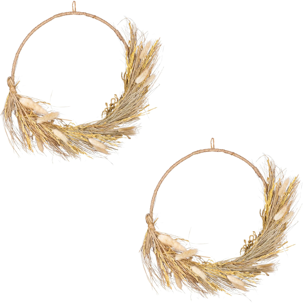 Marco Paul Natural Autumnal Harvest Pampas Artificial Wreath 2 Pack Image 3