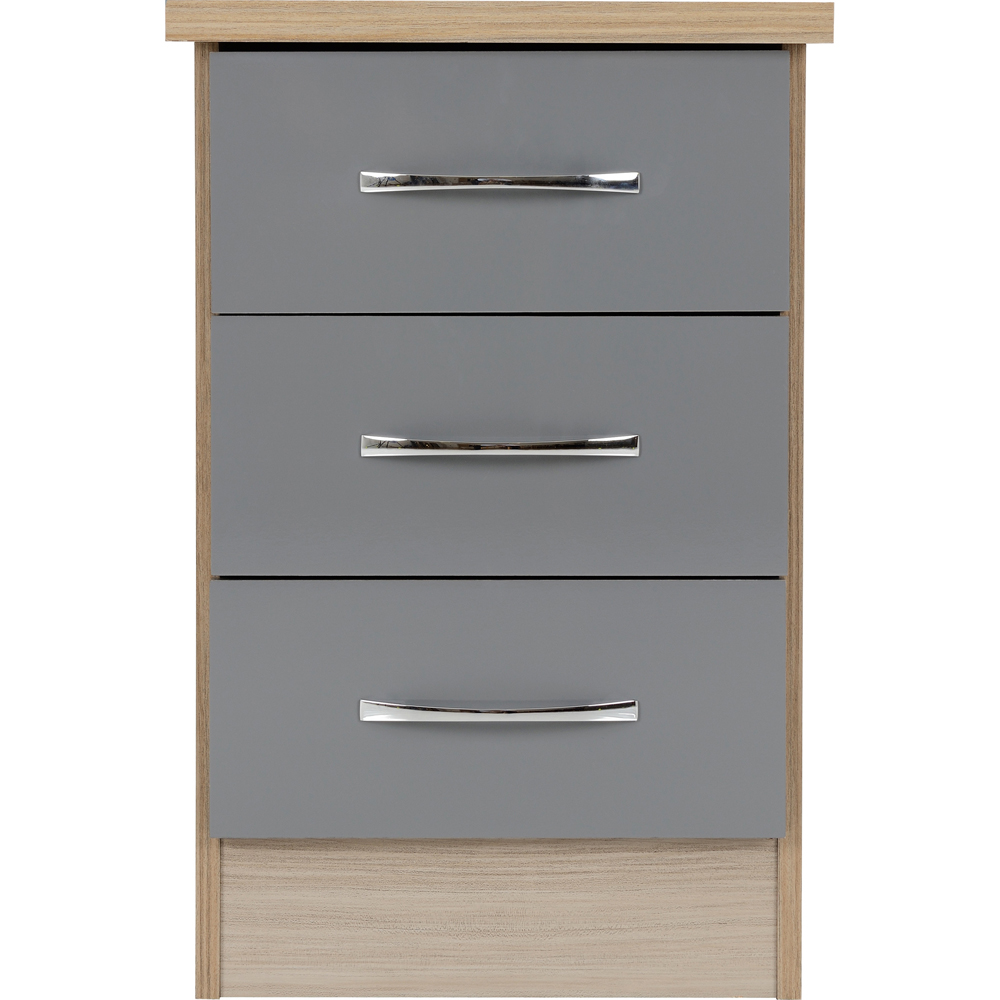 Seconique Nevada 3 Drawer Grey Gloss and Light Oak Veneer Bedside Table Image 3