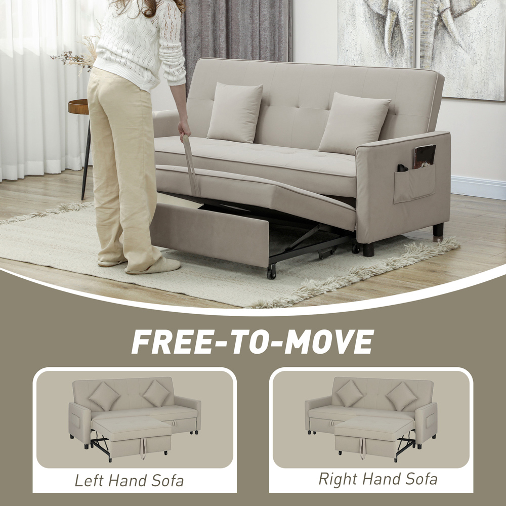 HOMCOM 3 Seater Beige L Shaped Reversible Pull Out Sofa Bed Image 5