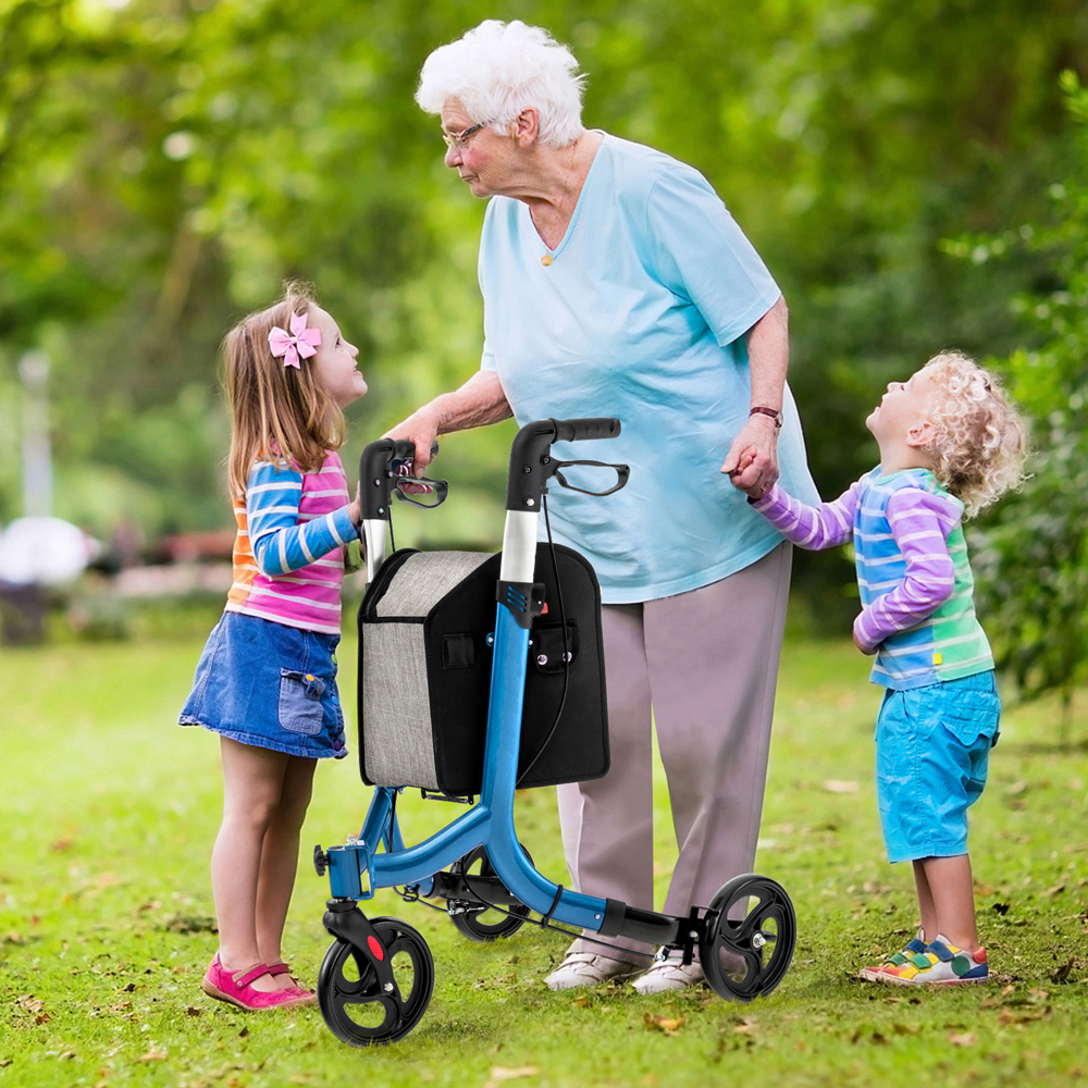 Costway Blue Folding Aluminium Rolling Walker with Zippered Storage Bag Image 2