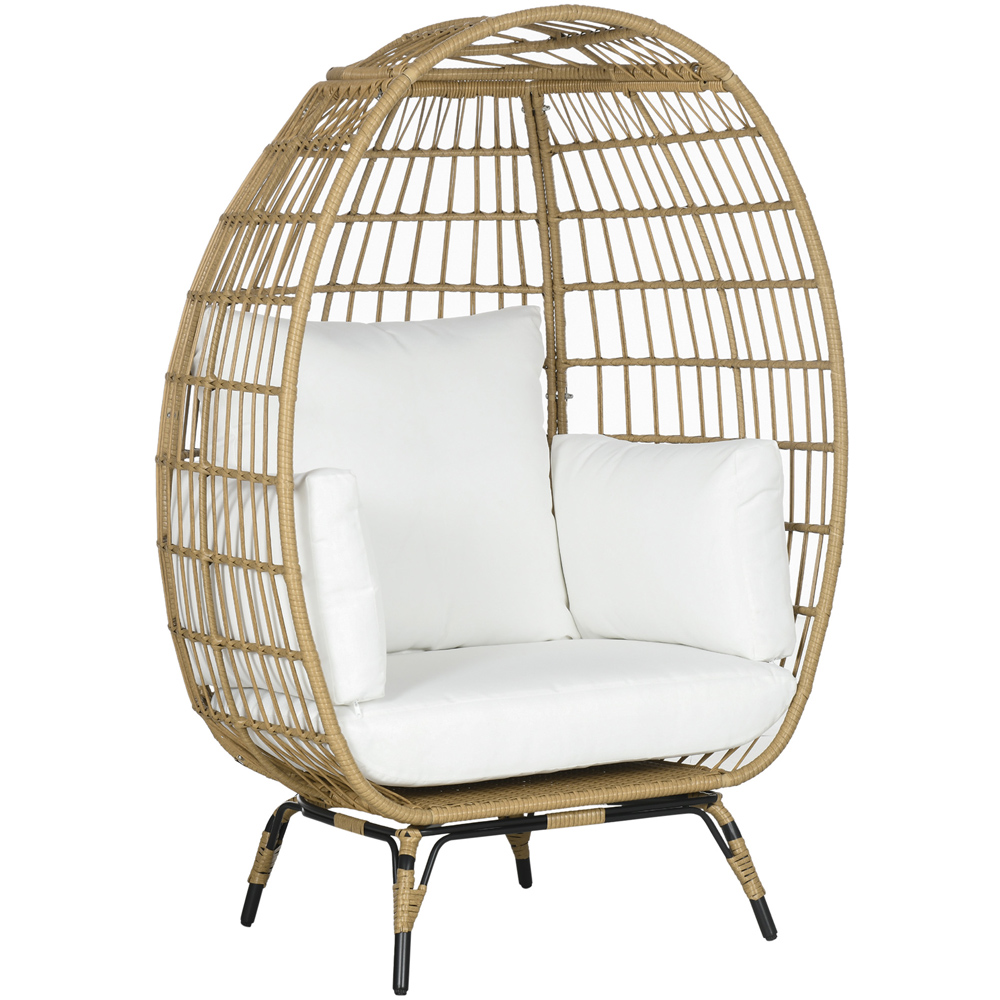 Outsunny Khaki Rattan Outdoor Egg Chair with Cushion Image 2