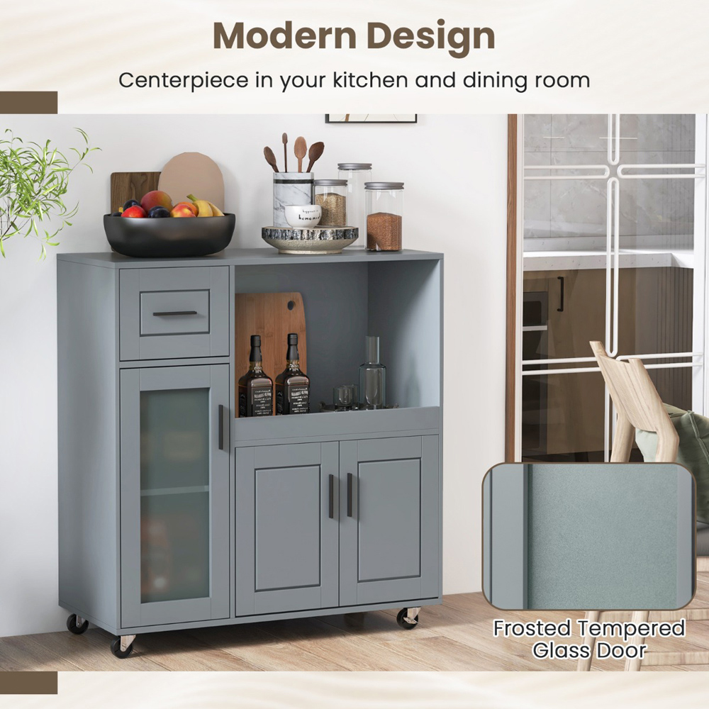 Costway 3 Door Single Drawer Single Shelf Grey Kitchen Island Trolley Image 5