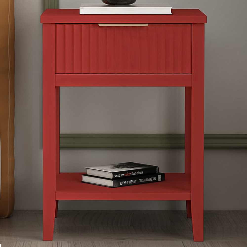 Monti Single Drawer Red Bedside Table Image 1