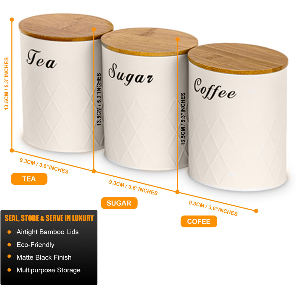 ATEK 5 Piece Cream Kitchen Canister Set with Bamboo Lids Image 8