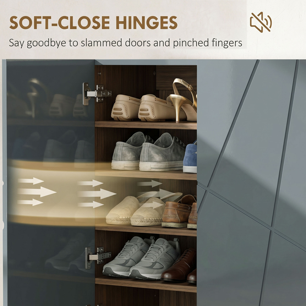 HOMCOM 2 Door Grey Shoe Storage Cabinet with Soft-Close Hinges Image 6