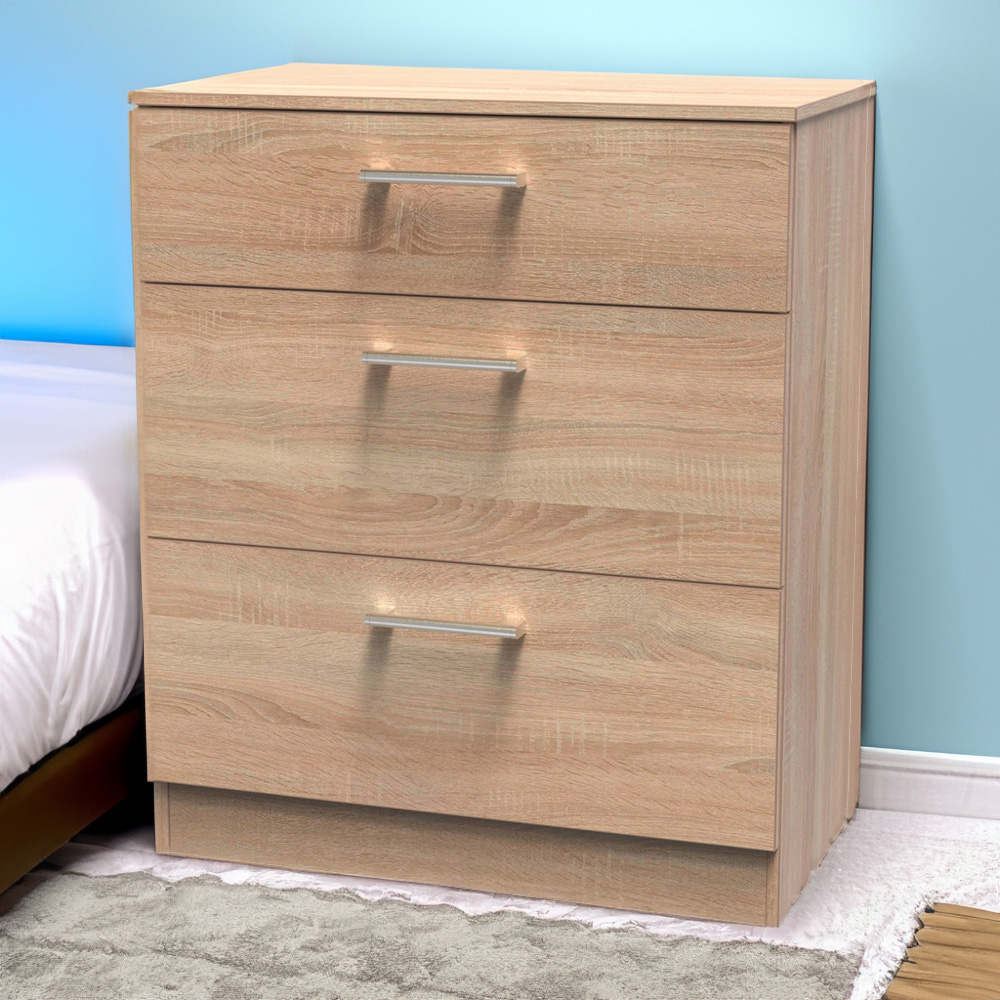 Crowndale Devon 3 Drawer Bardolino Oak Deep Chest of Drawers Image 1