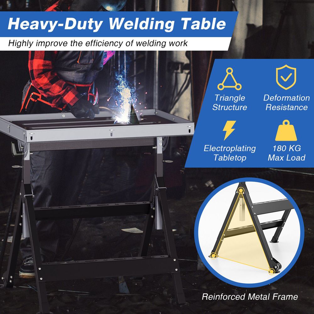 Costway Black Folding Welding Table with Wheels Image 6