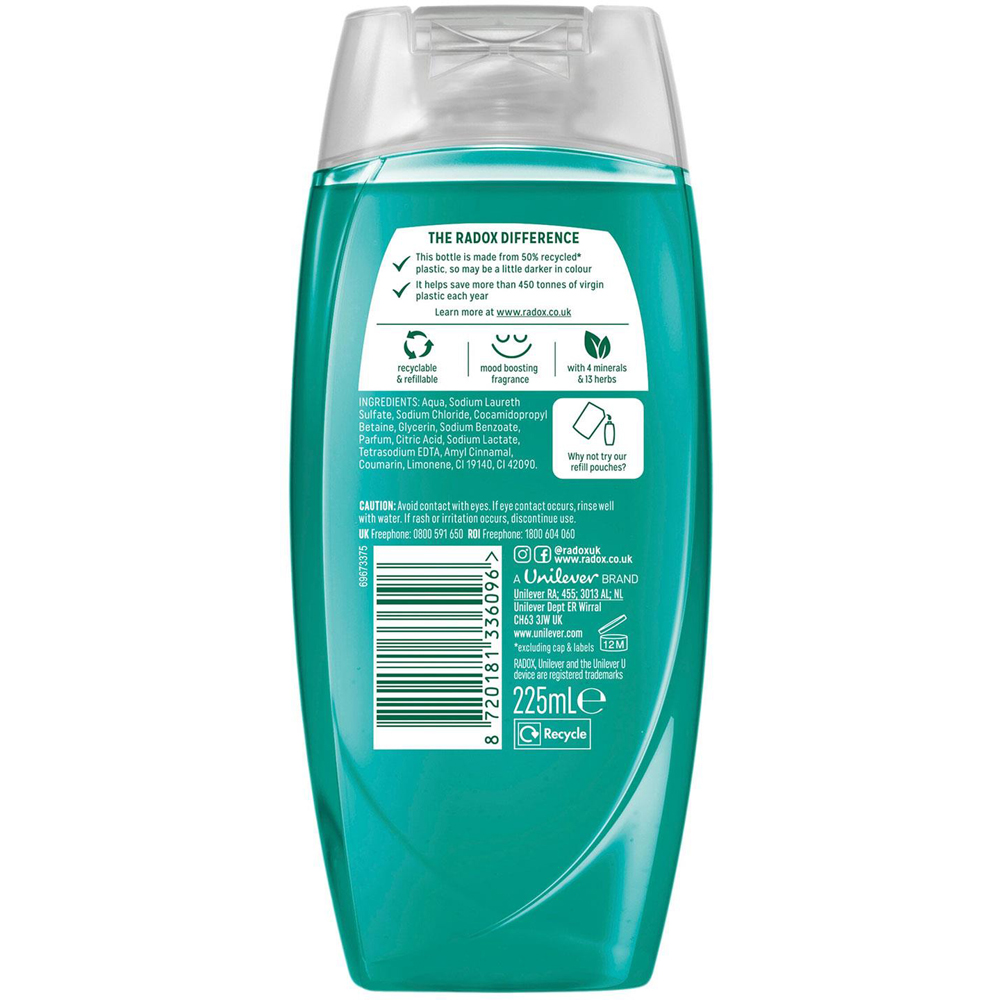 Radox Mineral Therapy Watermelon and Mint Scent Shower Gel Feel Hydrated 225ml 12 Pack Image 3