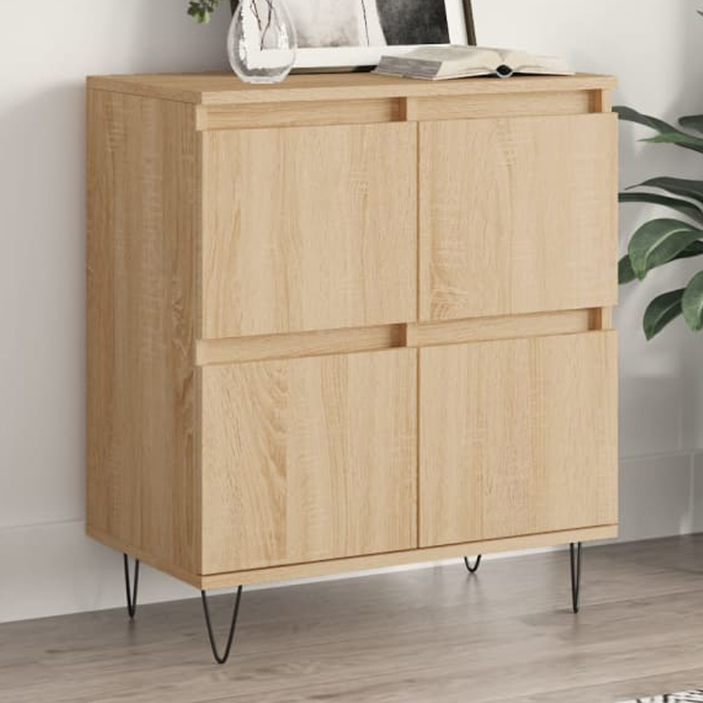 vidaXL 4 Drawer Sonoma Oak Sideboard with Metal Legs Image 1