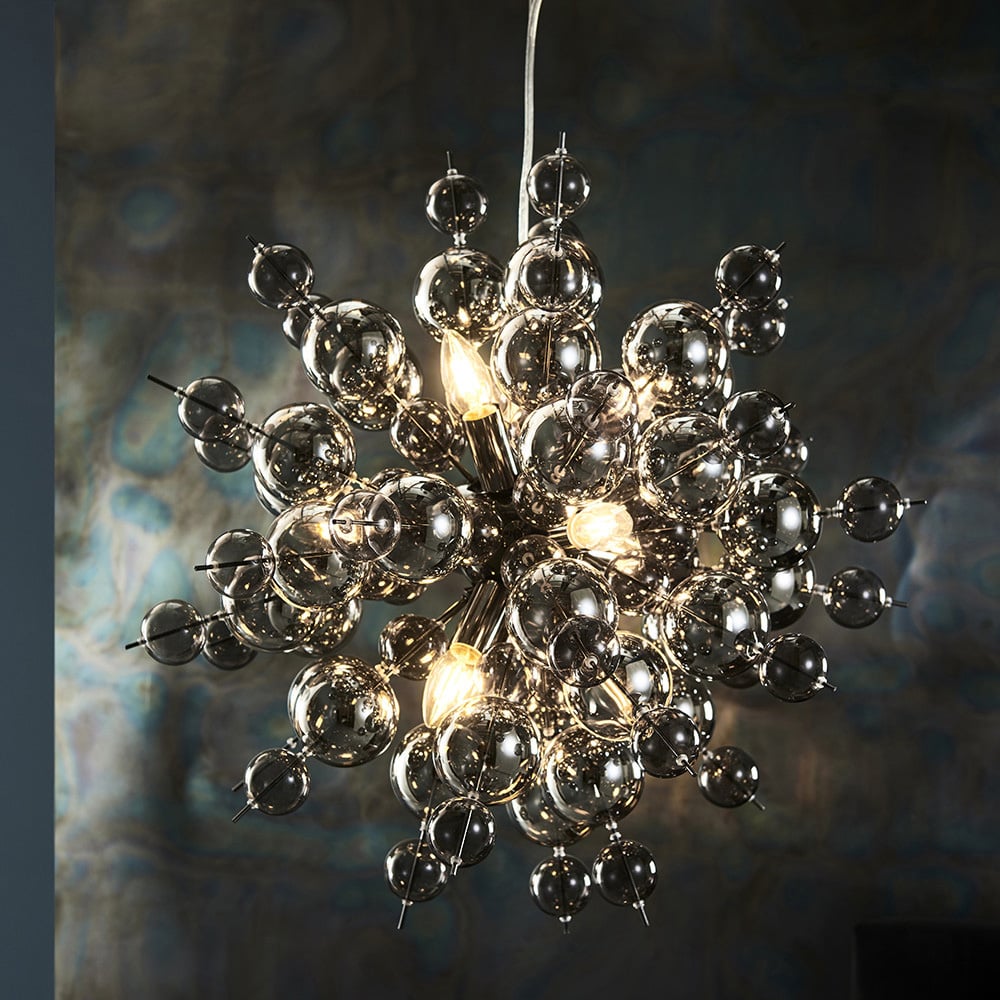 Merano Pavia Tinted Glass Black 9 Light Ceiling Pendant Image 2