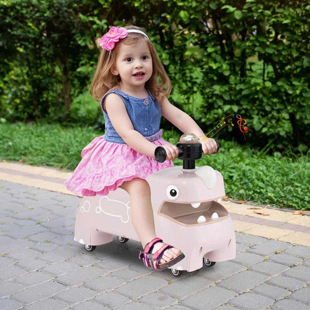 Costway Toddler Pink Dinosaur Foot to Floor Sliding Ride On Push Car with Storage Image 2