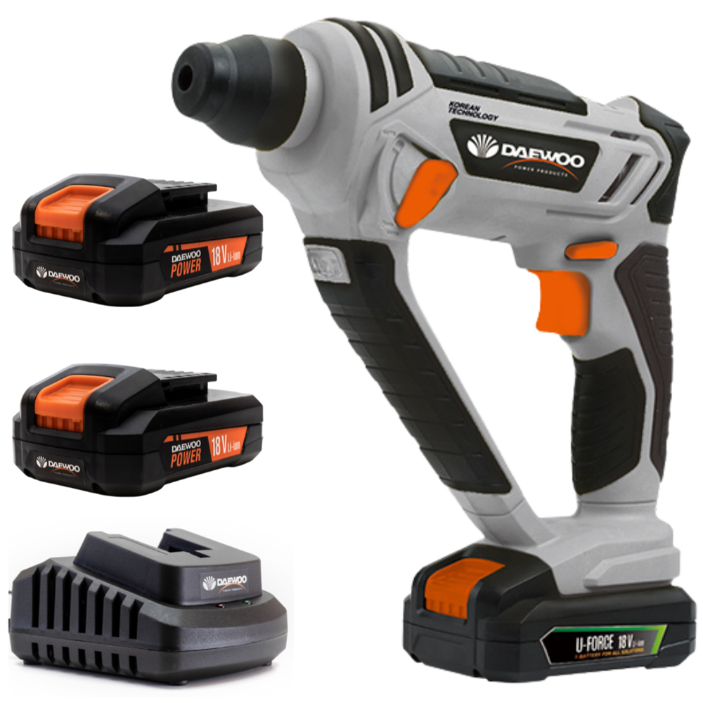 Daewoo U-Force 18V 2 x 2Ah Lithium-Ion Rotary Hammer SDS Drill with Battery Charger Image 1