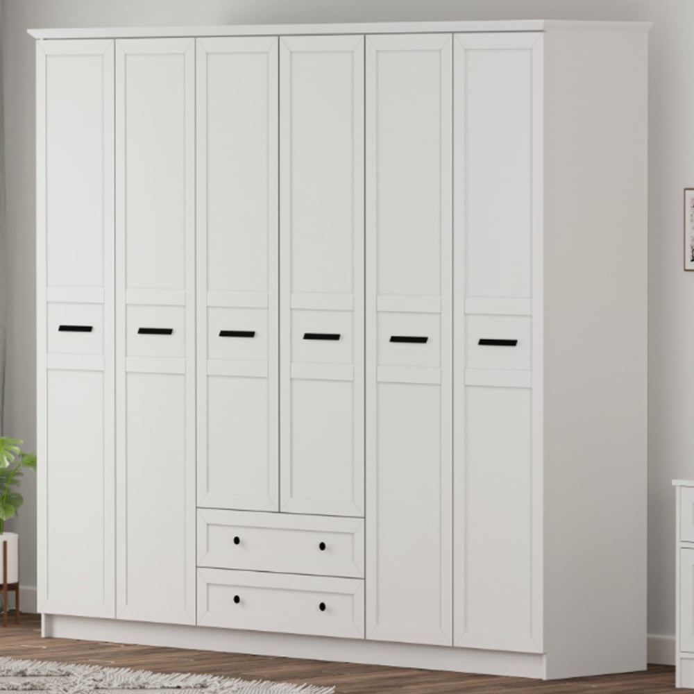 Evu DAISY 6 Door 2 Drawer White Wardrobe Image 1