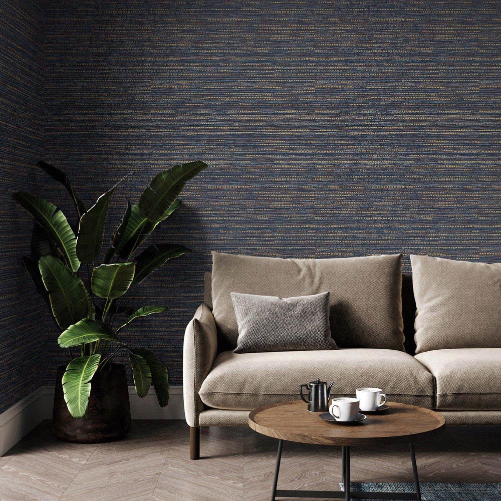 Boutique Chunky Horizontal Weave Indigo Wallpaper Image 3