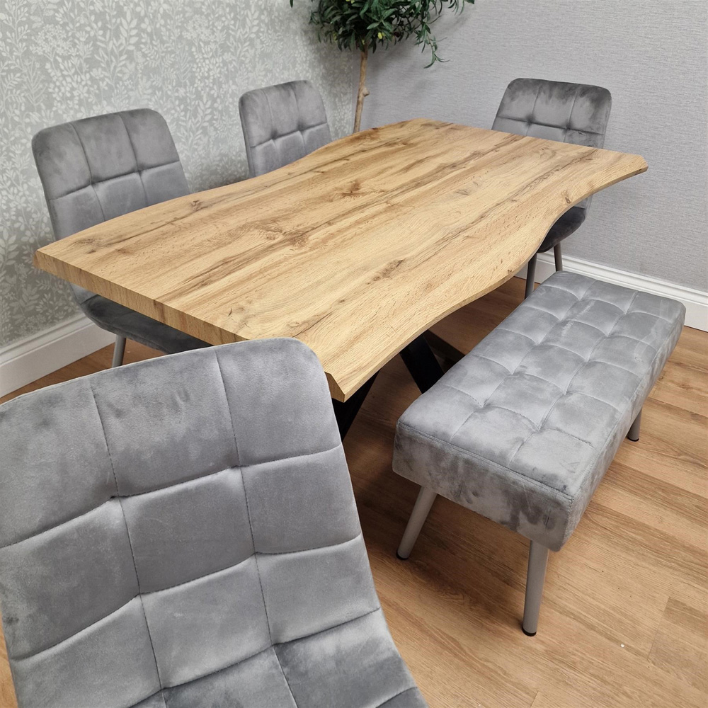 Kosy Koala 6 Seater Velvet Dining Table Set with Bench Brown and Grey Image 9