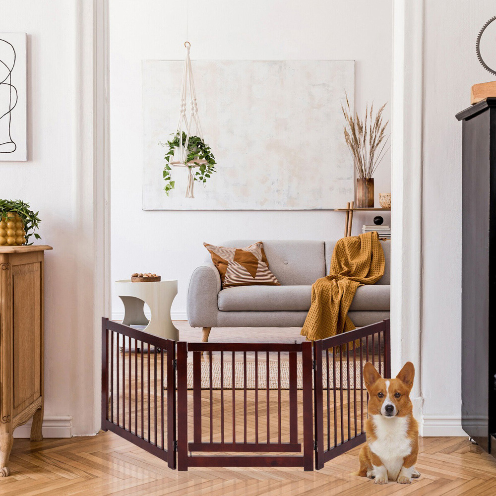 Costway Freestanding Foldable Wooden Pet Gate 24inch Image 2