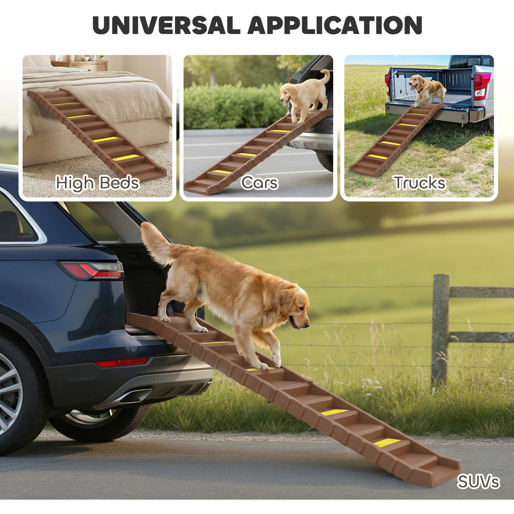 PawHut Brown Foldable Non-Slip Dog Car Ramp Image 8