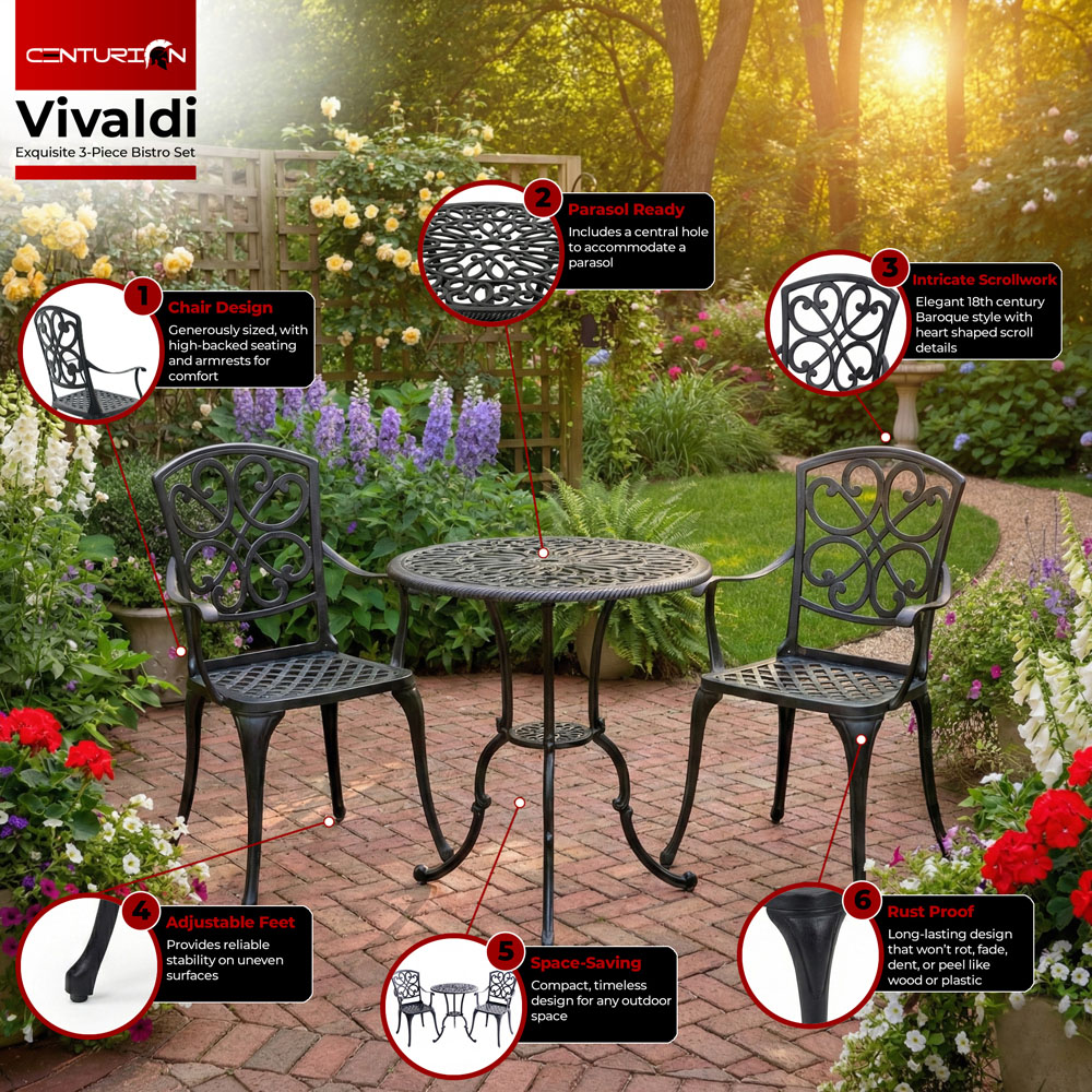 Centurion Vivaldi 2 Seater Black Aluminium Garden Bistro Set Image 4