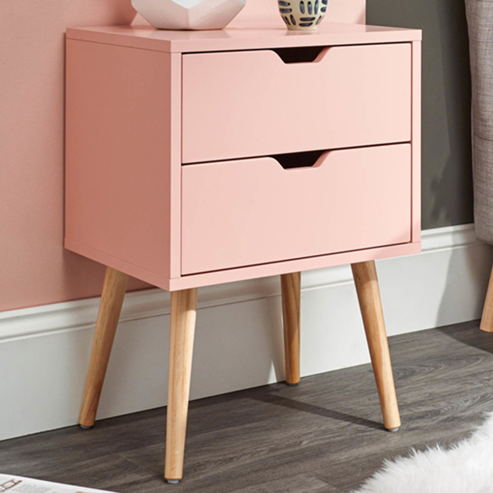 GFW Nyborg 2 Drawer Coral Pink Bedside Table Image 1