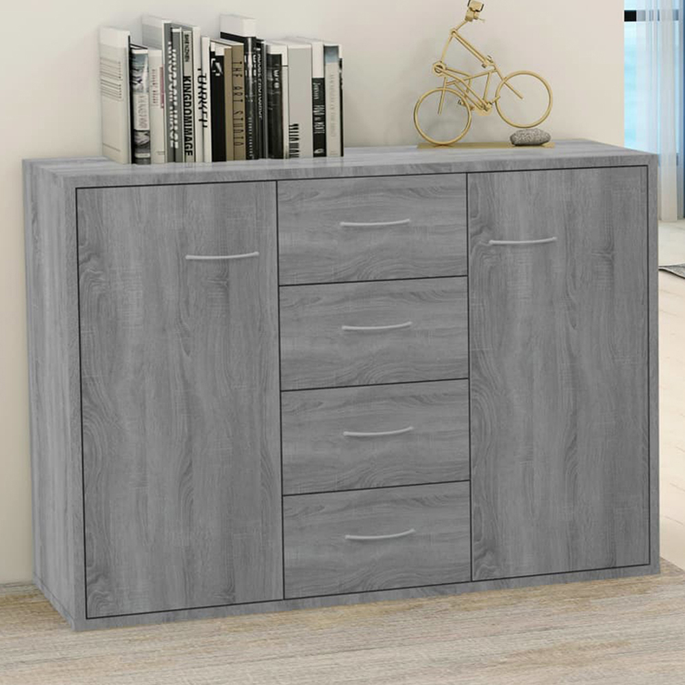 vidaXL 2 Door 4 Drawer Grey Sonoma Wooden Sideboard Image 1