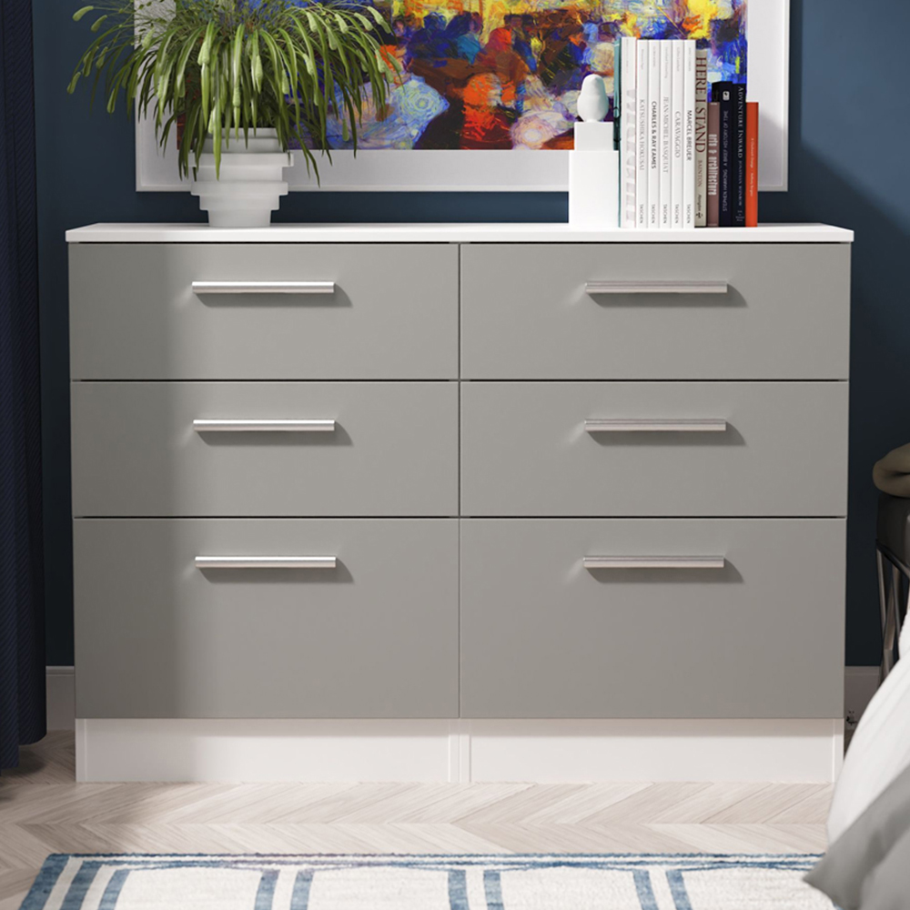 Crowndale Contrast 6 Drawer Dusk Grey and White Wide Chest of Drawers Ready Assembled Image 1