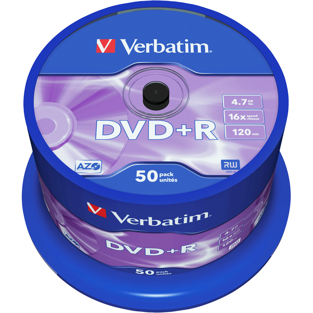Verbatim 4.7GB 16X Matt DVD+R 50 Pack Spindle Image 1
