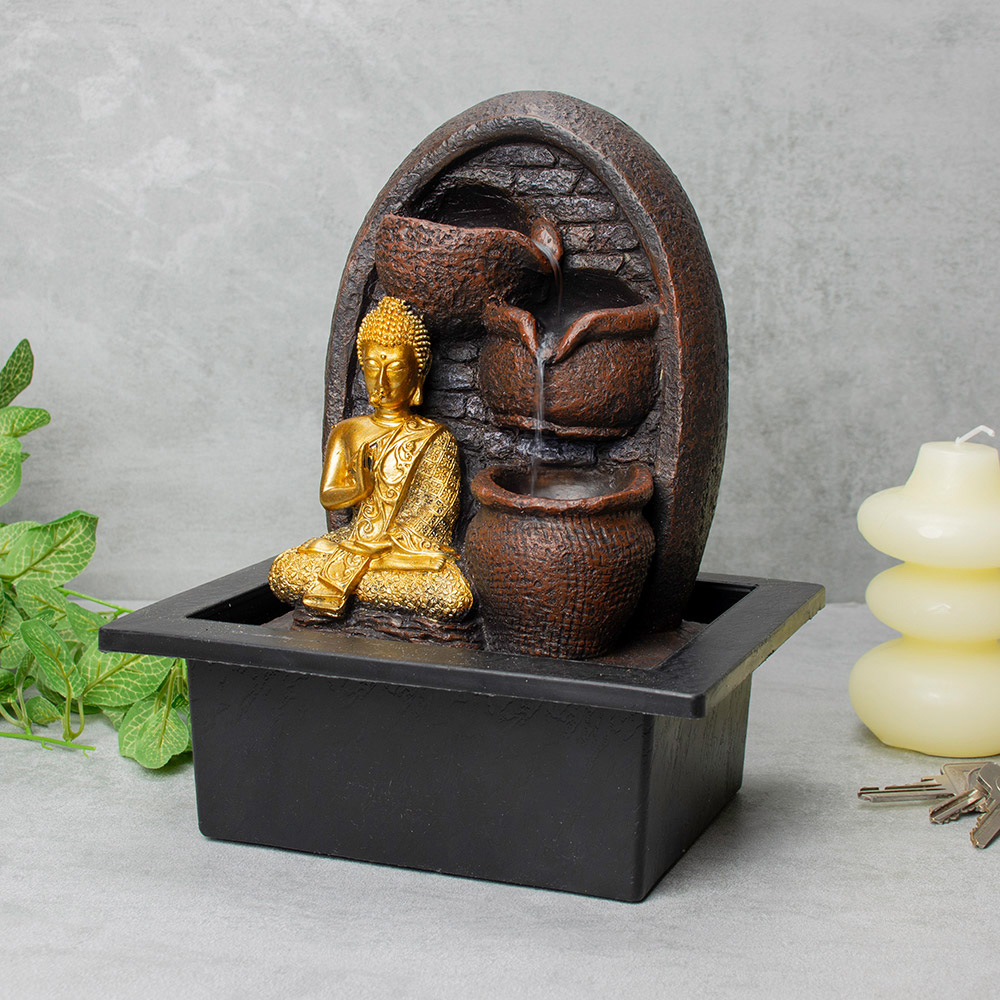 Red5 Golden Buddha Water Fountain with Cascading Bowls Image 2