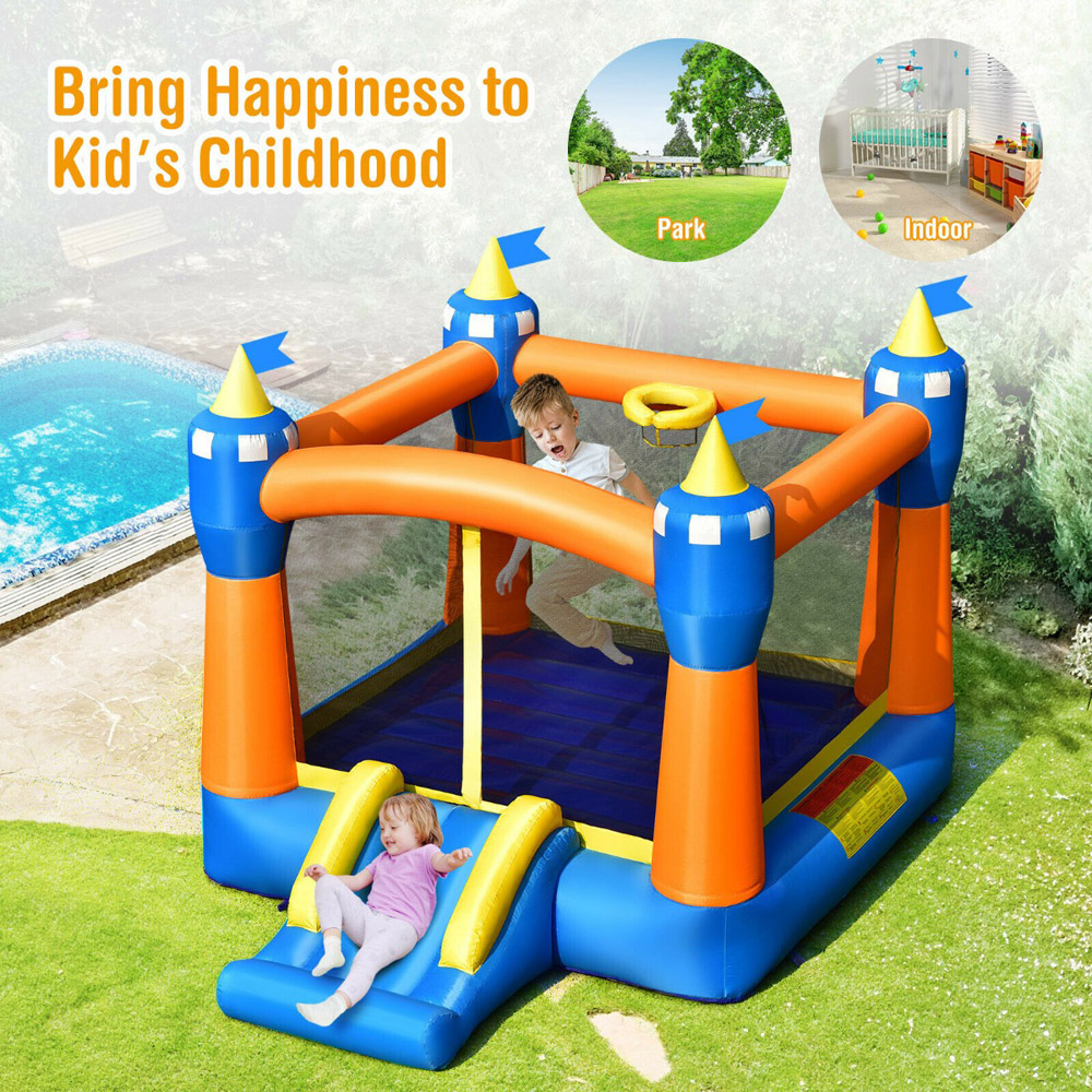 Costway Kids Cute Castle Bouncer with Carrying Bag Image 5