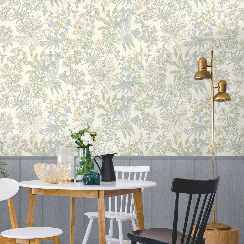 Holden Decor Full Bloom Blue and Sage Wallpaper Image 3