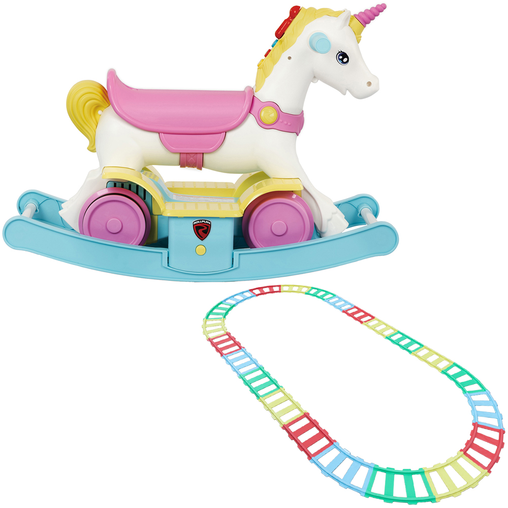 Winfun 2-in-1 Toddler Rainbow Ride-On Unicorn Train and Rocker Image 1