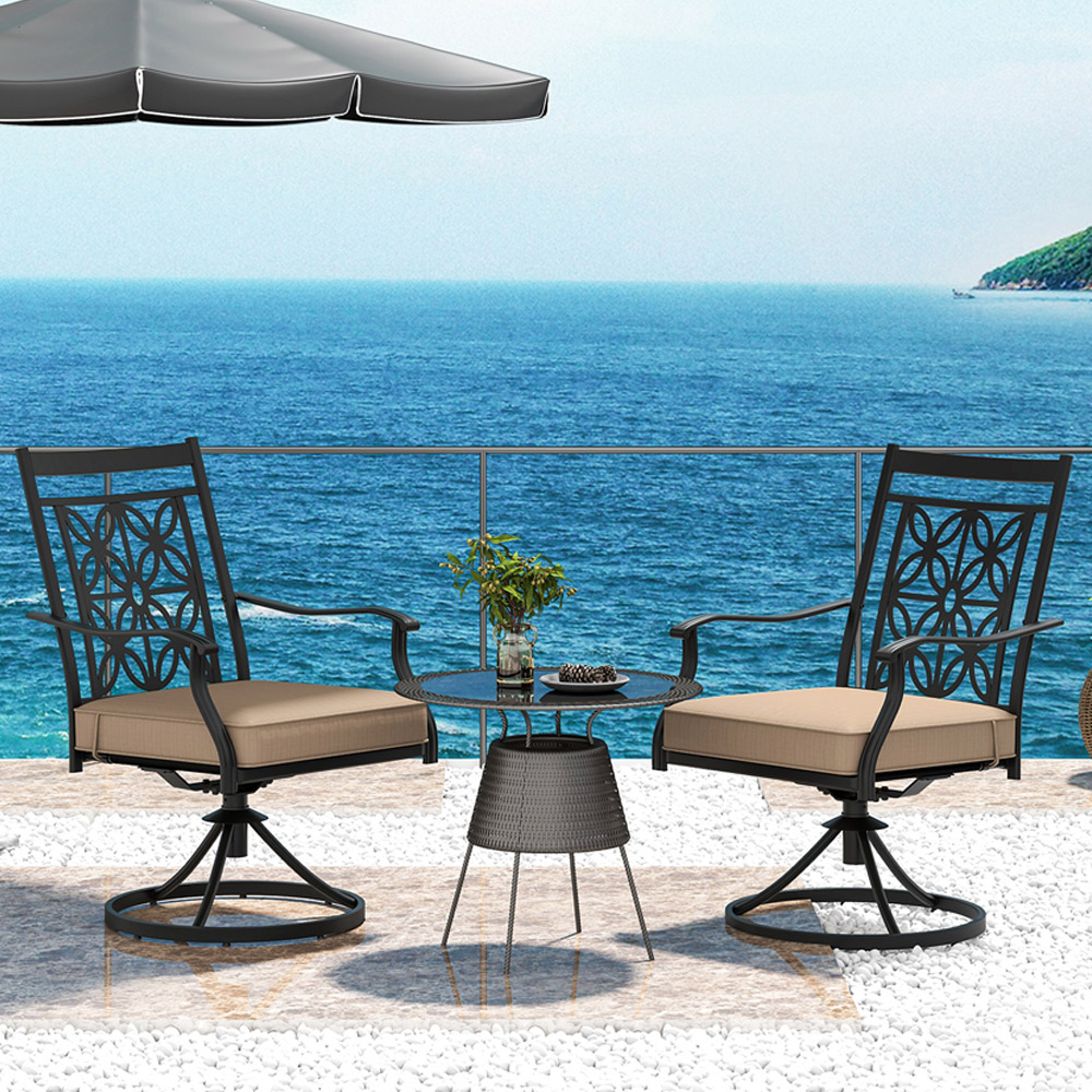 Costway 2 Seater Khaki Swivel Outdoor Bistro Chair Image 1