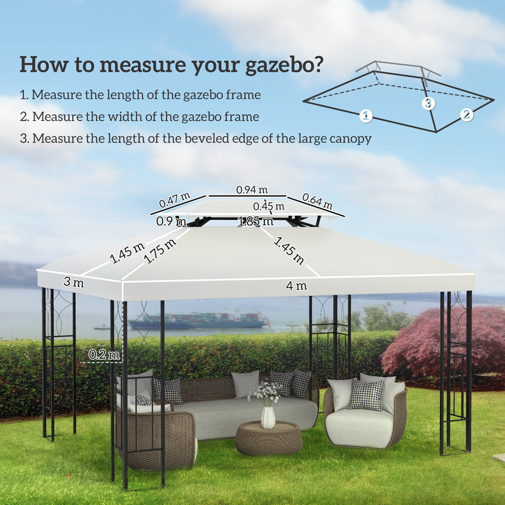 Outsunny 3 x 4m 2-Tier Cream Gazebo Canopy Replacement Cover Image 8