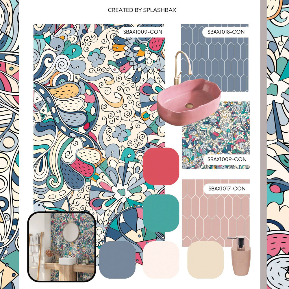 Splashbax Premium Artisan Colourful Doodle Di Bond Shower Panel 2400 x 1220mm Image 8